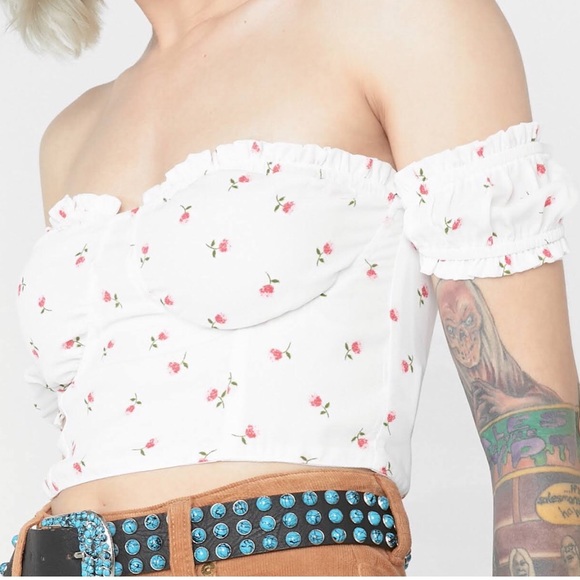 🌷💐Floral print sweetheart neck crop top - Picture 2 of 6